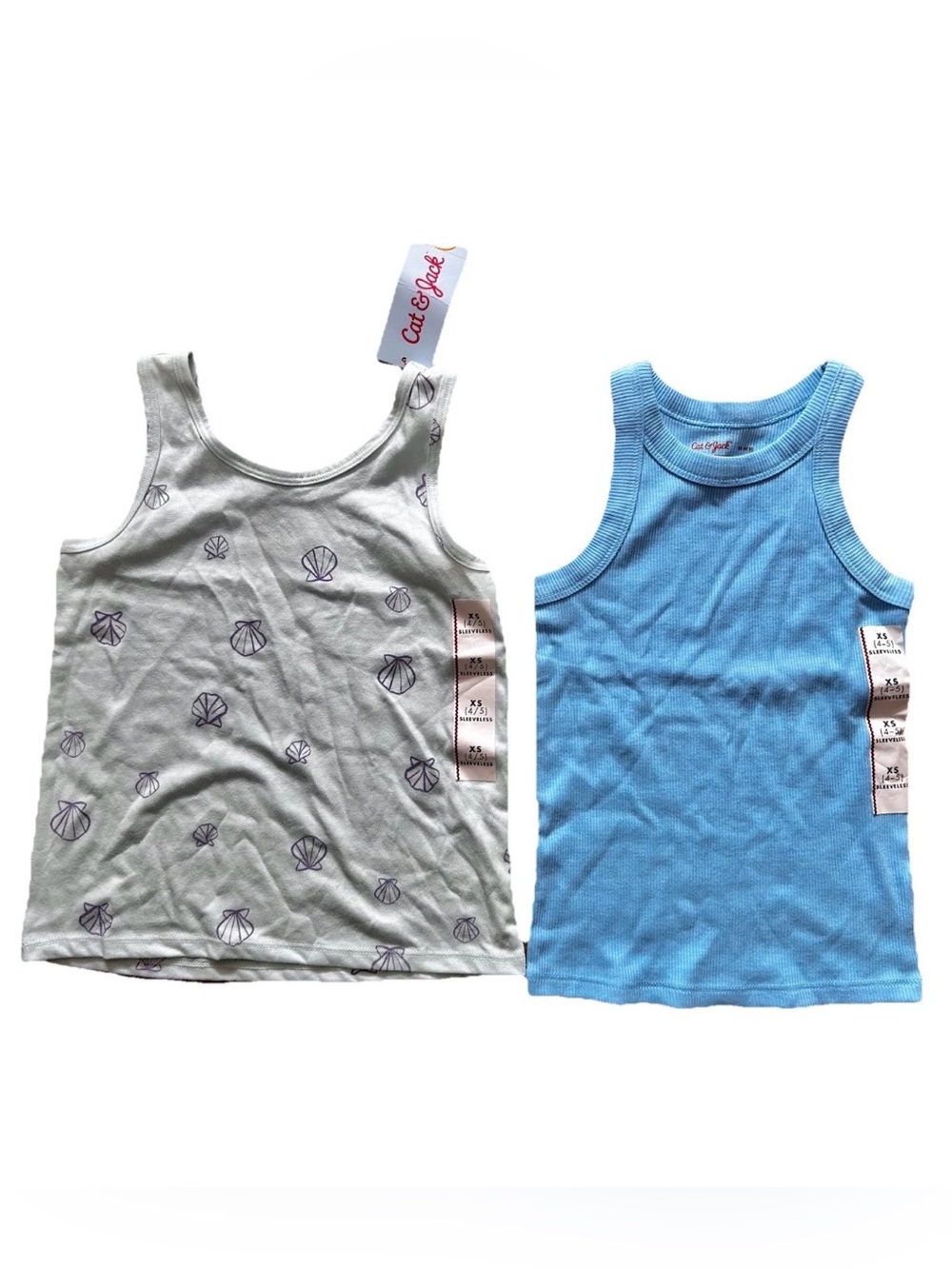 Cat & Jack cute Seashell Print and Blue cotton Tank Tops bundle - girls XS 4/5